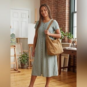 Vintage 1970s L.L. Bean Blue Floral Button-Down dress Tie-Back Cottage-core S/M